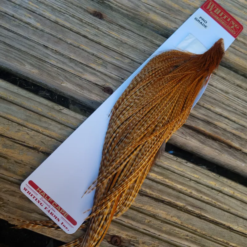Whiting 1/2 Pro-Grade Dry Fly Rooster Cape in Barred Dark Ginger